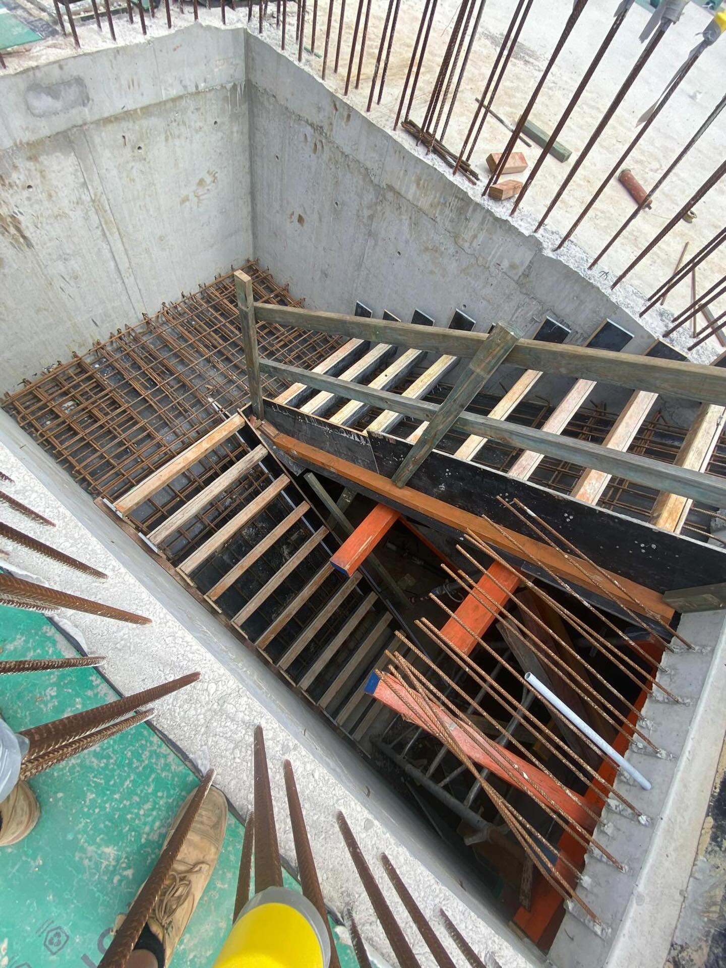 Formwork and reinforcement prepared inside a concrete stair core